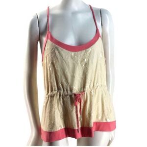 Steve Madden Lace Rope Straps Dead Stock Vintage Tank Top Size Large Pink & Crea